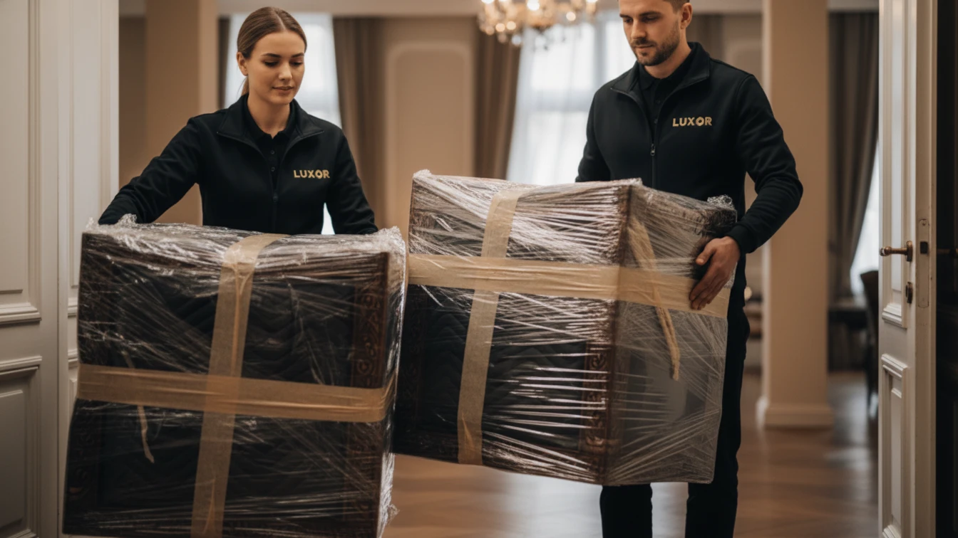 Umzugshelfer tragen Umzugskartons in eine Wohnung in Hamburg